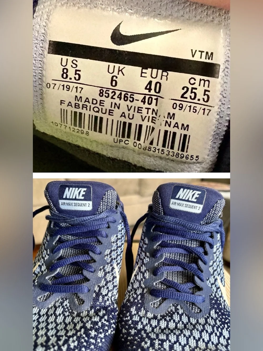 NIKE AIR MAX SEQUENT 2 Running Shoe Blue White Knit Casual 852465-401 WMNS 8.5 - Picture 16 of 16